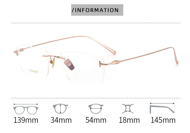 Stylish Unisex Black Rimless Rectangle Titanium Eyeglasses FT5678 - Lightweight & Durable for Work, Reading & Everyday Wear