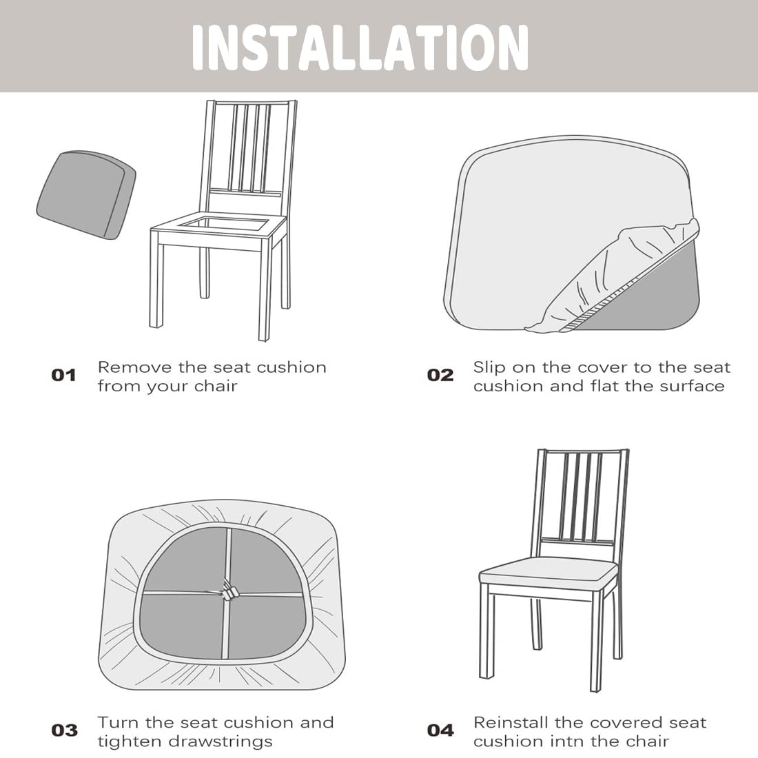 Waterproof Dining Chair Seat Covers - Washable Removable Upholstery Protectors (Set of 4, Off White) | Water-Resistant Slipcovers for Kitchen, Restaurant & Home Decor