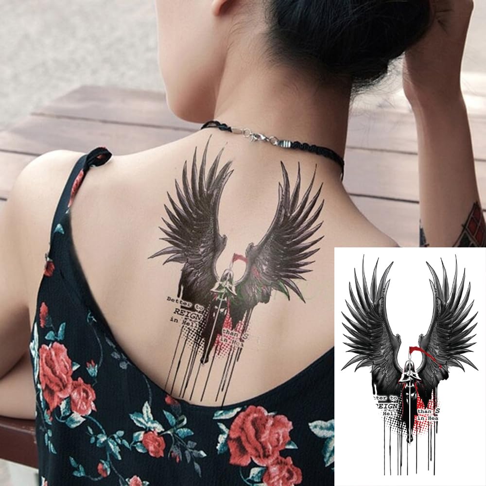 Vibrant Beautiful Wings Temporary Tattoo - 21x15cm Waterproof Fake Tattoo for Men & Women - Perfect for Parties, Festivals, and Body Art Enthusiasts