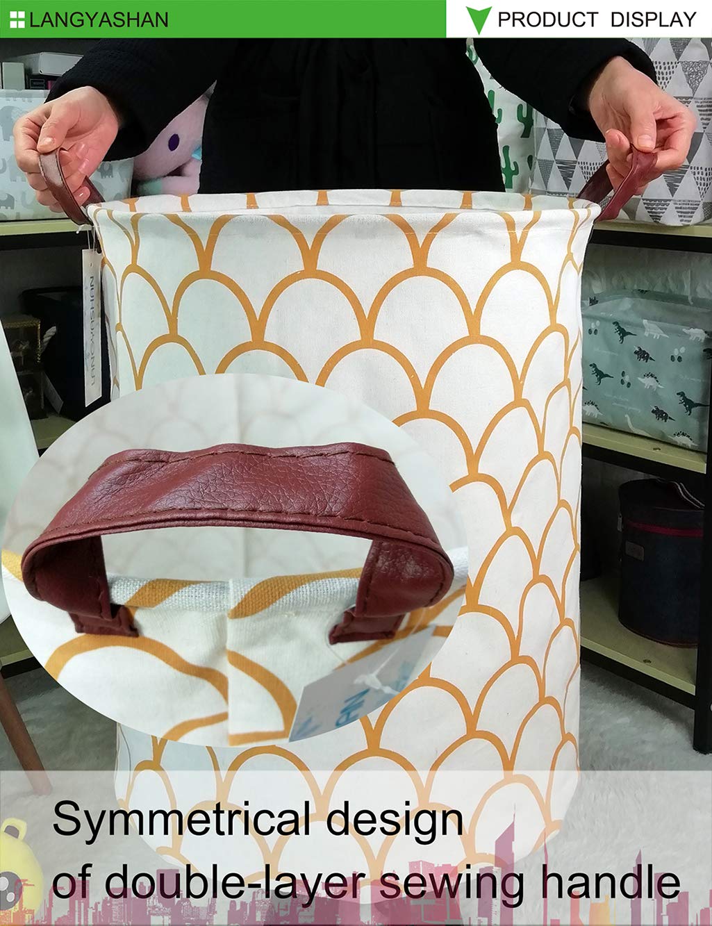 Collapsible Canvas Laundry Basket - Foldable Storage Bin for Clothes, Toys & Nursery Organization - Gold Egg Design - Perfect for Bedroom, Kids Room & Gift Baskets