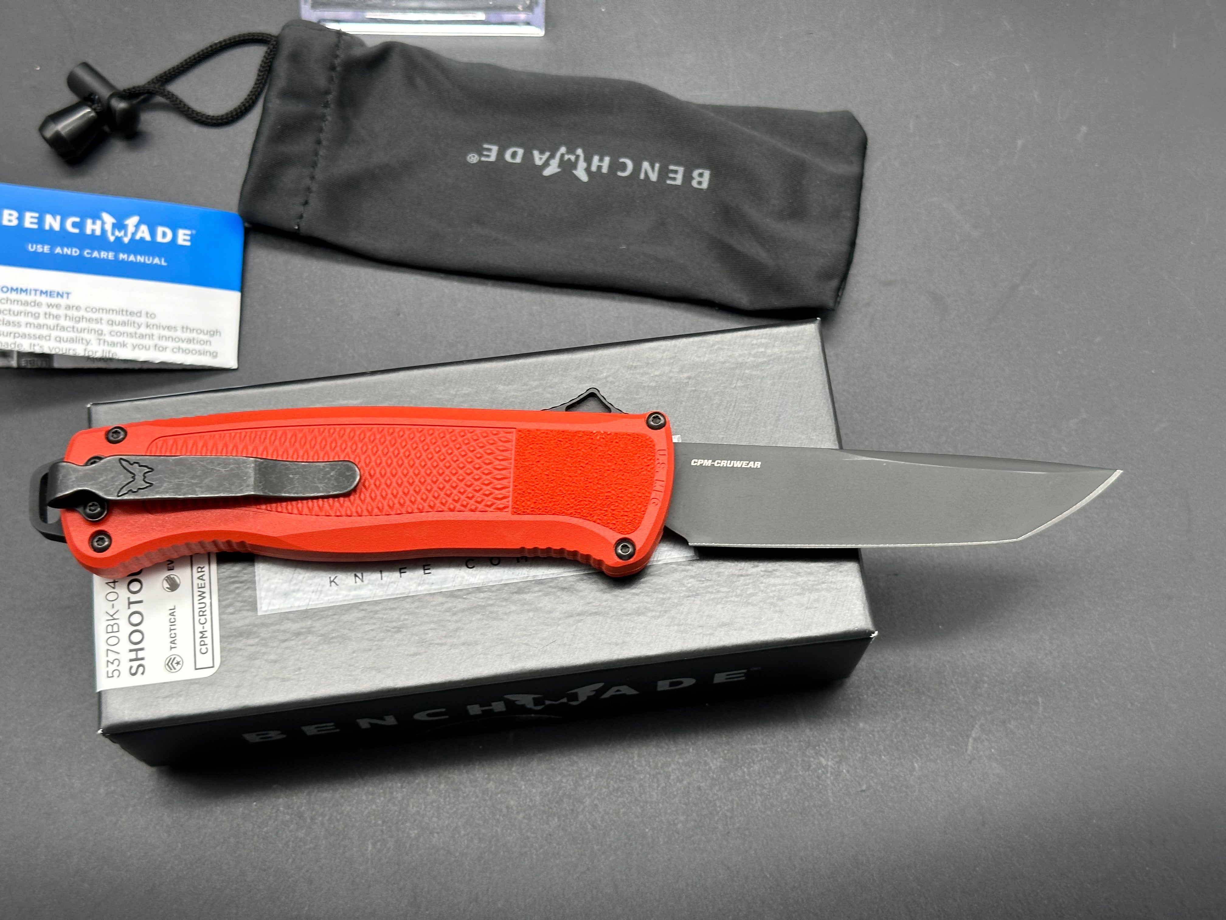 Benchmade Shootout Limited Edition CPM Cruwear Folding Knife - Red Grivory Handle for Outdoor, Camping & EDC Use