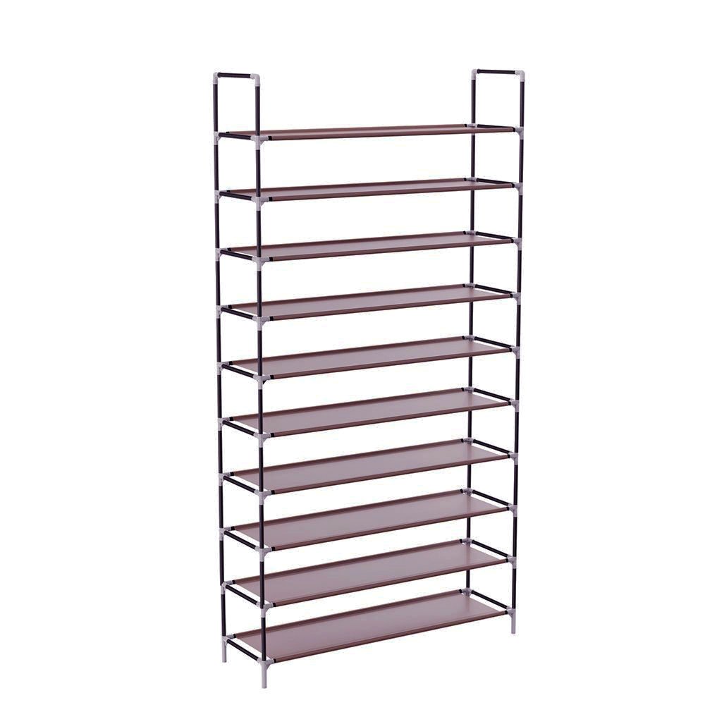 WEI WEI GLOBAL 10-Tier Shoe Rack Organizer - Space Saving Non-Woven Fabric Shoe Storage Cabinet for 50 Pairs - Dark Brown Shoe Tower Shelf for Closet, Bedroom & Entryway Organization