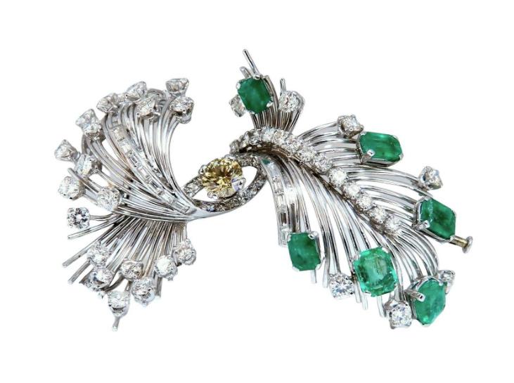 GIA Certified Natural Fancy Diamond Emerald Platinum Brooch Pin - Elegant Jewelry for Weddings, Galas & Special Occasions