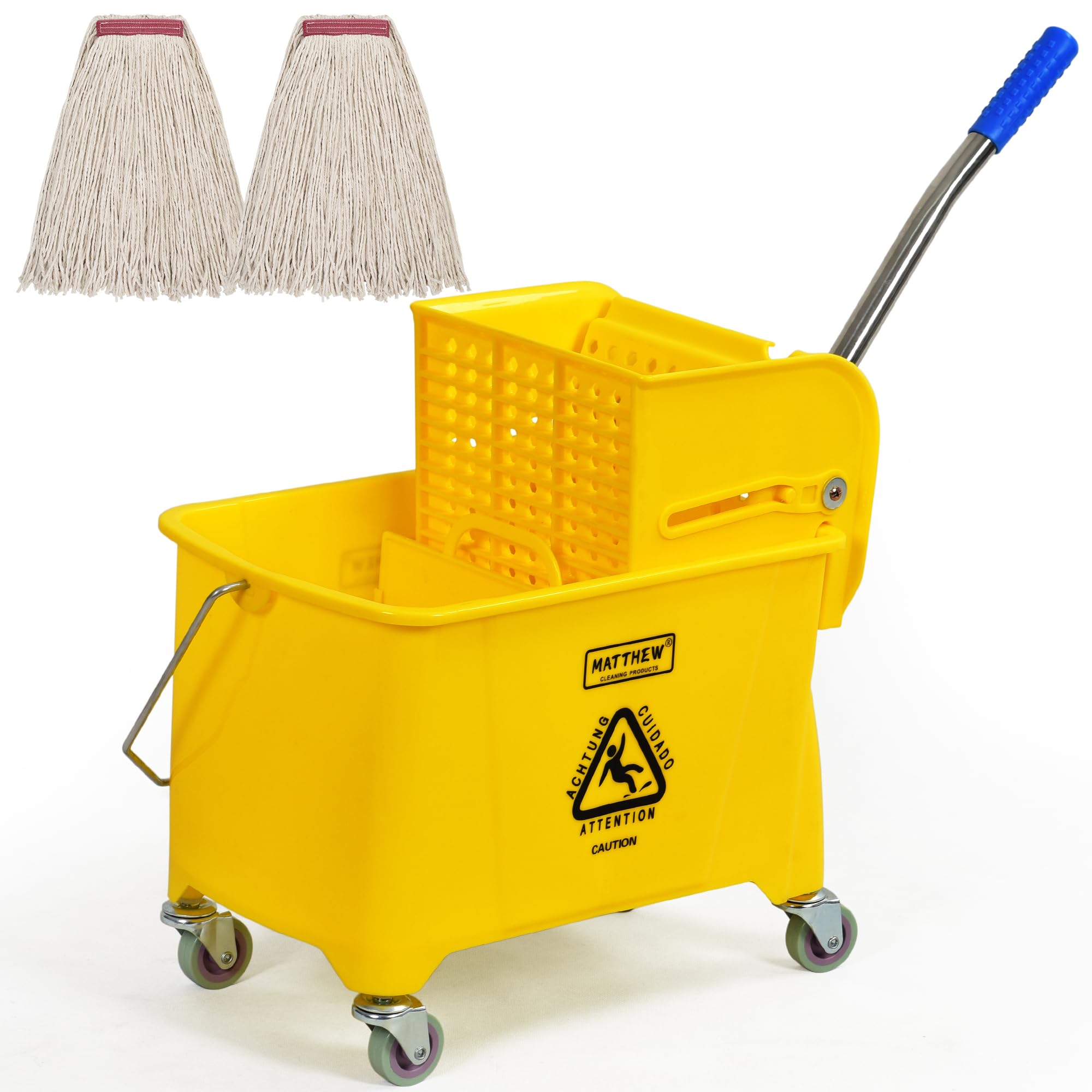 Compact Mop Bucket with Wheels & 2 Mop Heads - Ideal for Home, Restaurant Cleaning