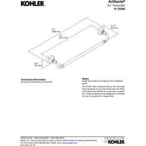 Kohler K-72568-2BZ Artifacts 24-Inch Oil-Rubbed Bronze Towel Bar - Premium Bathroom Accessory for Modern & Traditional Bathrooms, Spa, Hotel & Home Decor