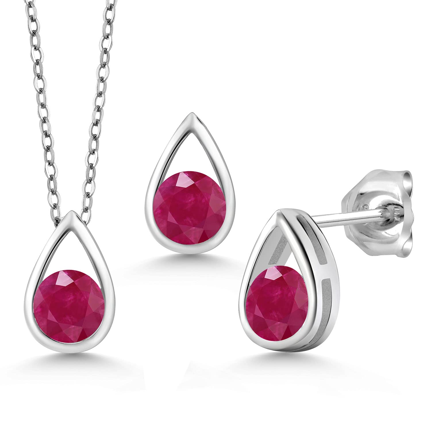 Gem Stone King 925 Sterling Silver 5MM Round Gemstone Birthstone Teardrop Pendant Earrings Set with 18