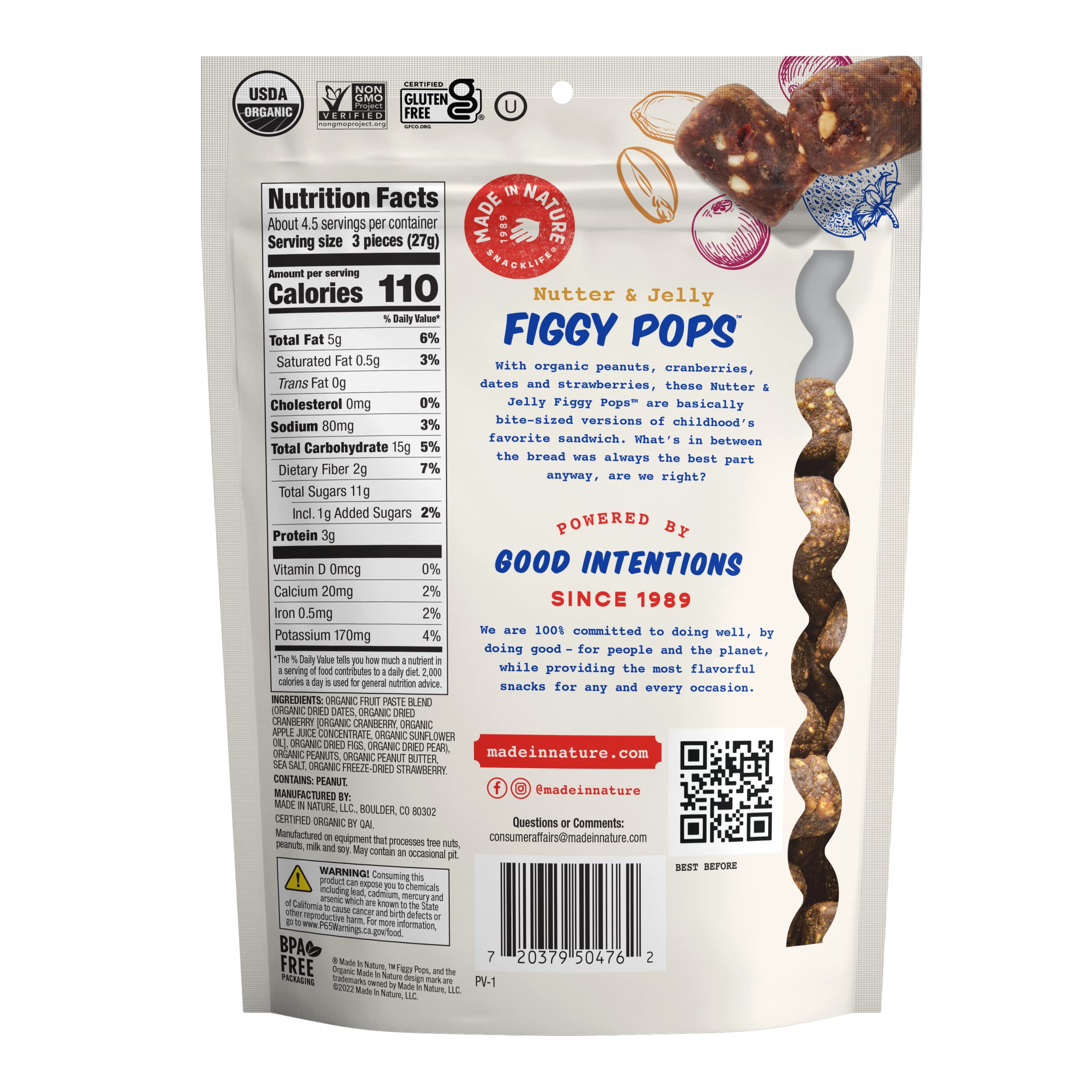 Made In Nature Organic Figgy Pops Nutter & Jelly - 4.2oz Pack of 6 | Vegan Gluten-Free Non-GMO Unbaked Fruit & Nut Energy Bites | Healthy Snacks for Hiking, Office & Kids Lunchboxes