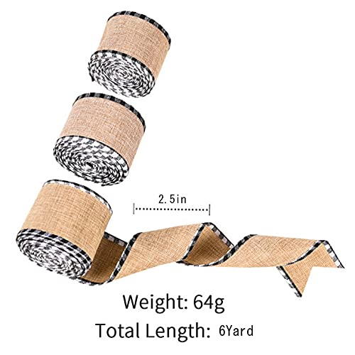 2 Rolls Buffalo Plaid Wired Edge Ribbon - Christmas Burlap Fabric Craft Ribbon for DIY Wrapping, Gift Bows, Holiday Decor (6 Yards per Roll, Checkered Edge) - Perfect for Tree Trimming, Present Wrapping & Seasonal Crafts