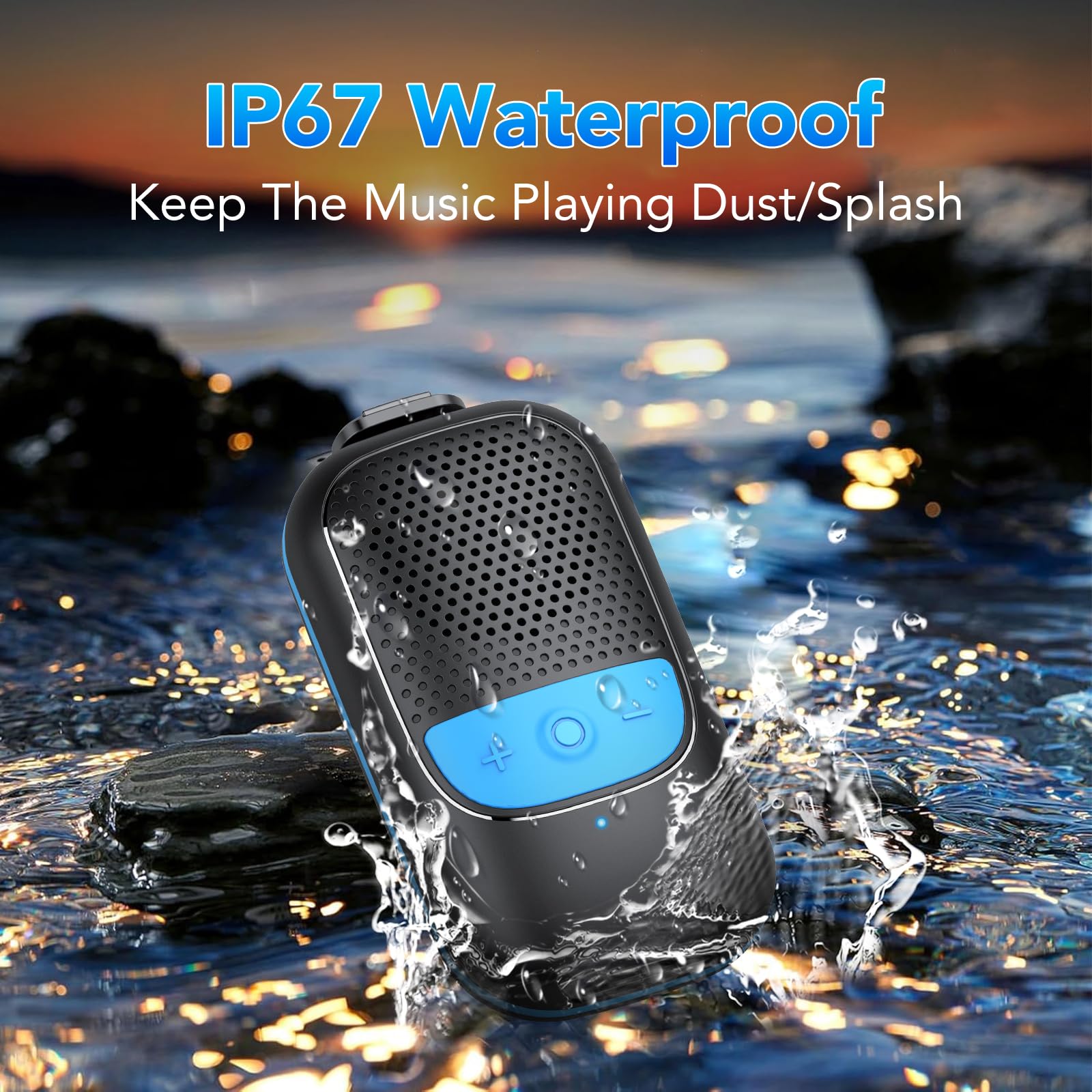 Mini Bluetooth Speaker with Built-in Mic, 15H Playtime, IP67 Waterproof, Hands-Free Call, Wireless Portable Speaker for Hiking, Biking, Camping, Travel, Pool Parties, Gifts for Women & Men
