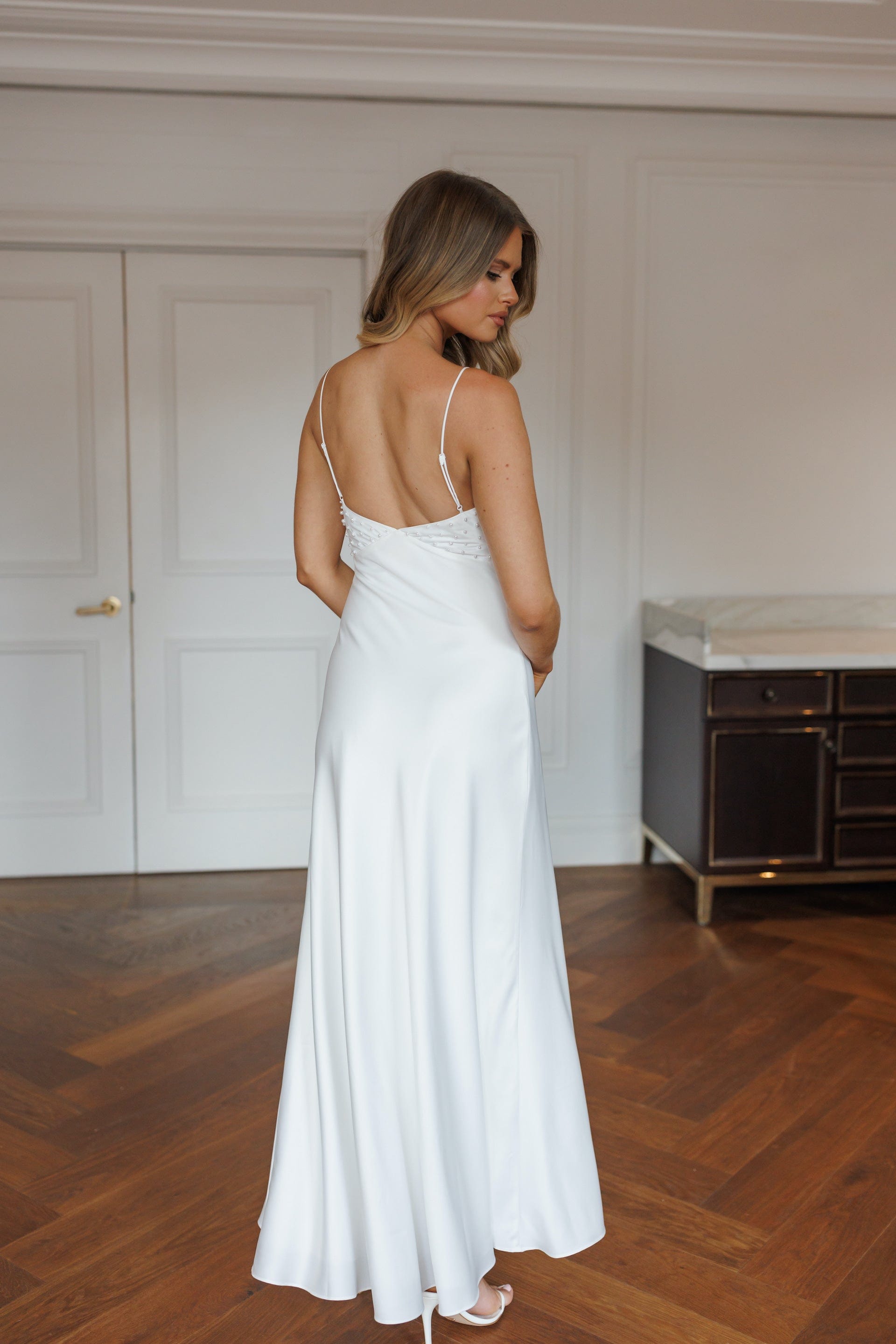 Paris Pearl Beaded Bridal Maxi Slip Dress - Elegant Wedding Gown for Brides, Bridesmaids & Formal Events | Perfect for Beach Weddings, Vow Renewals & Evening Galas