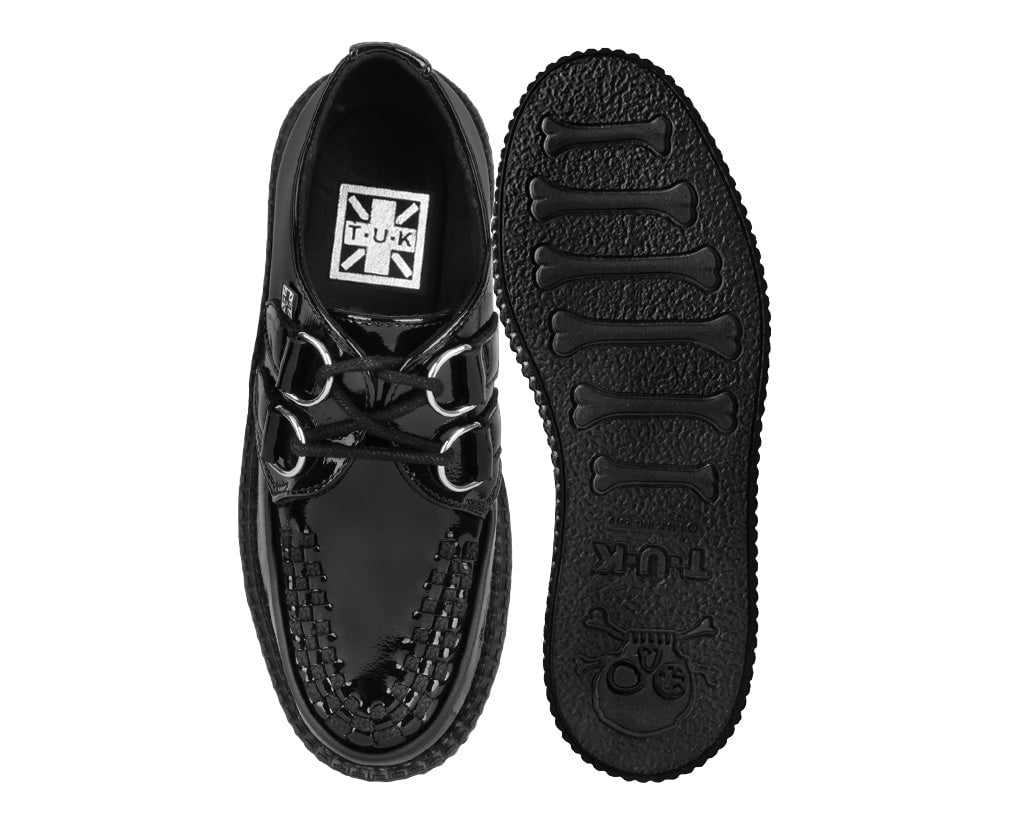 Black Crinkle Patent Viva Mondo Creeper Shoes - Stylish & Comfortable Platform Boots for Women | Perfect for Gothic, Punk, and Alternative Fashion Outfits