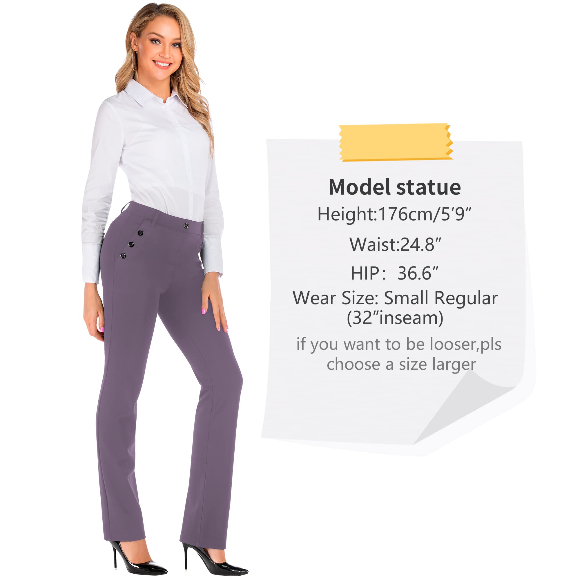 BIG ELEPHANT Women's Stretch Yoga Dress Pants - Business Office Casual Work Slacks with Pockets - Petite/Regular/Long/Tall Sizes - Perfect for Yoga, Work, Travel & Everyday Comfort