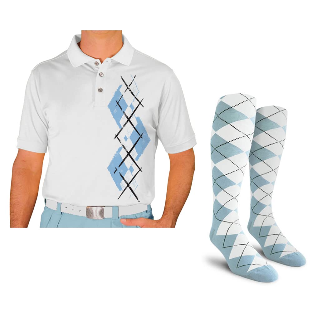 Men's Dry Fit Short Sleeve Graphic Golf Polo Shirt with Socks - Moisture Wicking Performance Tee for Golf & Casual Wear - Argyle Paradise Design (AA-ZZ) | Perfect for Golf Courses, Summer Outings & Athletic Activities