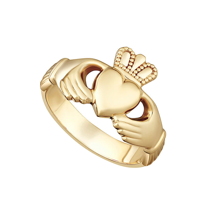 14K Gold Ladies Heavy Claddagh Ring - Irish Love Friendship Loyalty Wedding Band - Perfect for Valentine's Day, Anniversary & Celtic Jewelry Gifts