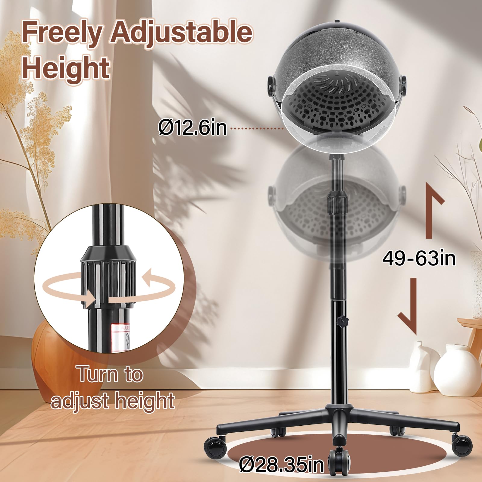 Professional Hooded Hair Dryer with Timer & Touch Controls - 3 Adjustable Heat Settings, Height Adjustable Stand for Salon & Home Use - Perfect for Blowouts, Styling & Deep Conditioning Treatments