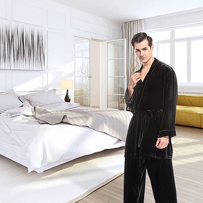 Luxury COLD POSH Men's Silk Velvet Pajama Set - Soft Winter Sleepwear for Autumn & Winter - Perfect for Cozy Nights, Lounging & Holiday Gifts