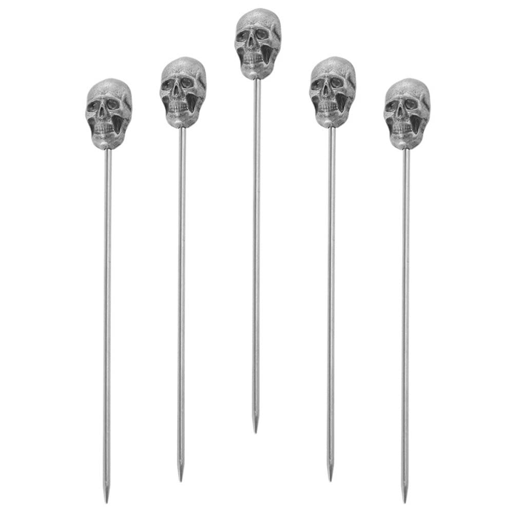 Premium Stainless Steel Halloween Skull Cocktail Picks - 5-Piece Set for Martini, Fruit Appetizers, Sandwiches & Desserts | Elegant Party Toothpicks for Cocktail Garnish, Halloween Decor & Home Entertaining
