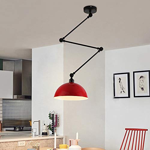 Nordic Modern Pendant Lights - Adjustable Bowl Lampshade Ceiling Fixture for Living Room, Kitchen, Office & Bar | Contemporary Hanging Lamp in Red - Perfect for Dining Areas, Bedroom Accent Lighting & Loft Spaces