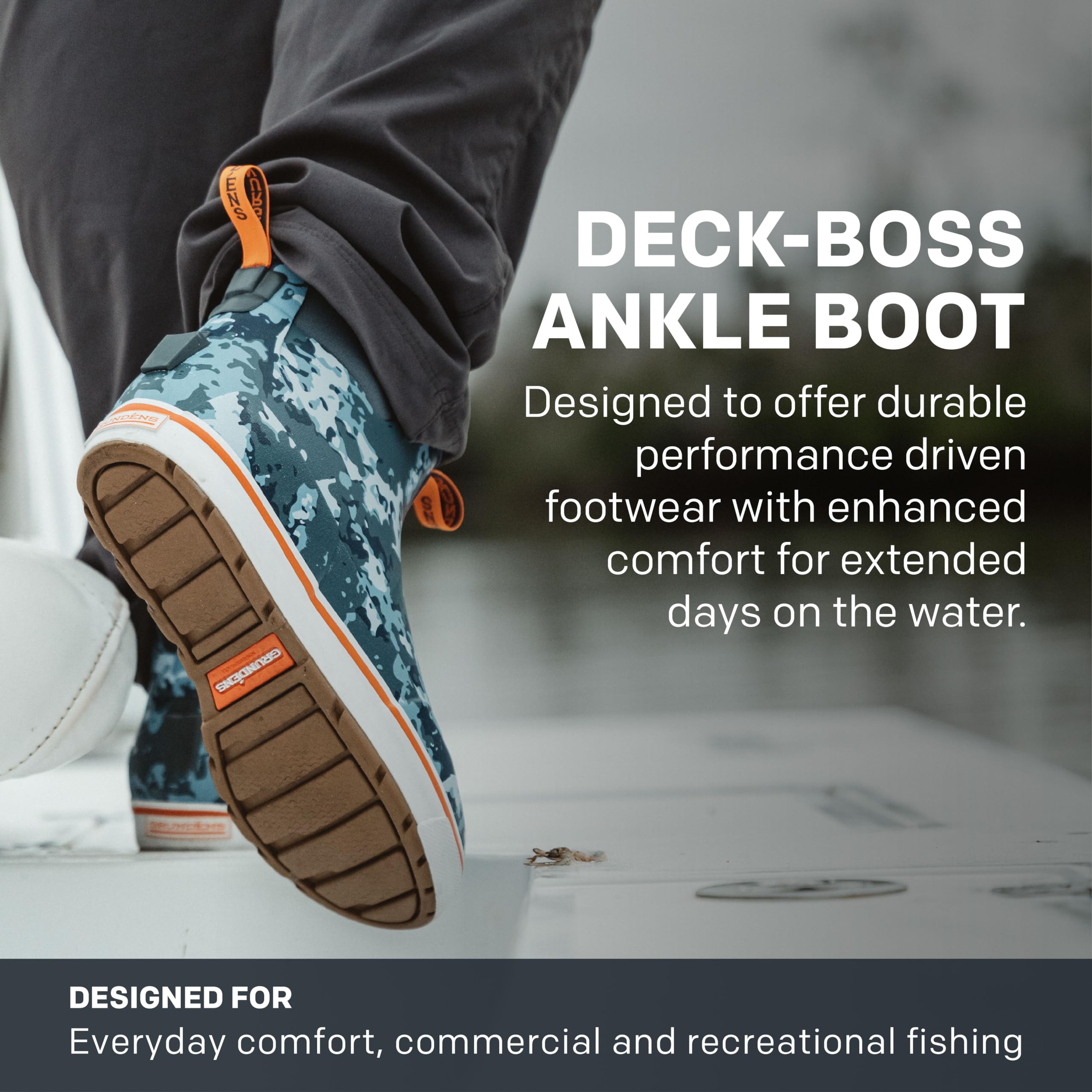 Grundens Men’s DECK-BOSS Waterproof Ankle Boot - Durable Non-Slip Work Boots for Fishing, Boating & Outdoor Activities