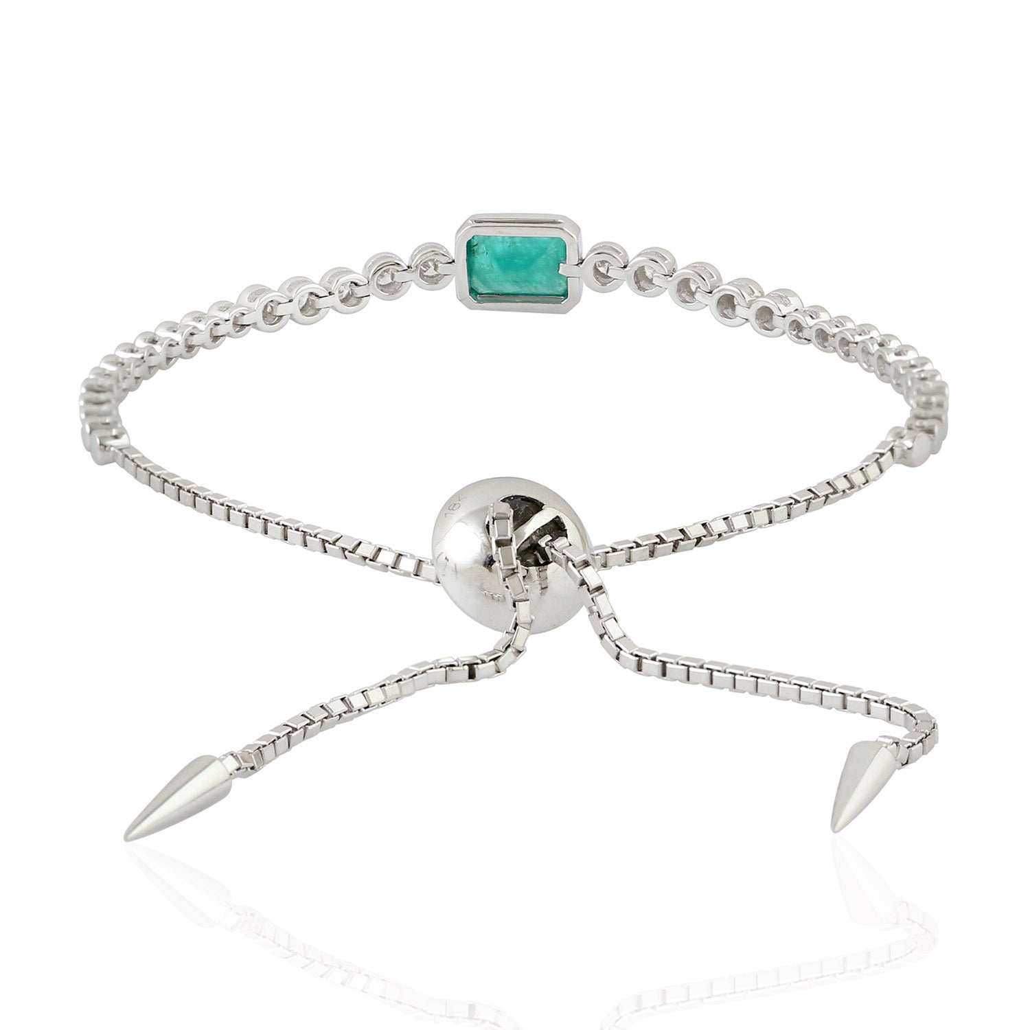 Emerald Gemstone Bracelet with Diamond Bezel Setting in 14K White Gold - Flexible & Adjustable for Everyday Wear & Special Occasions