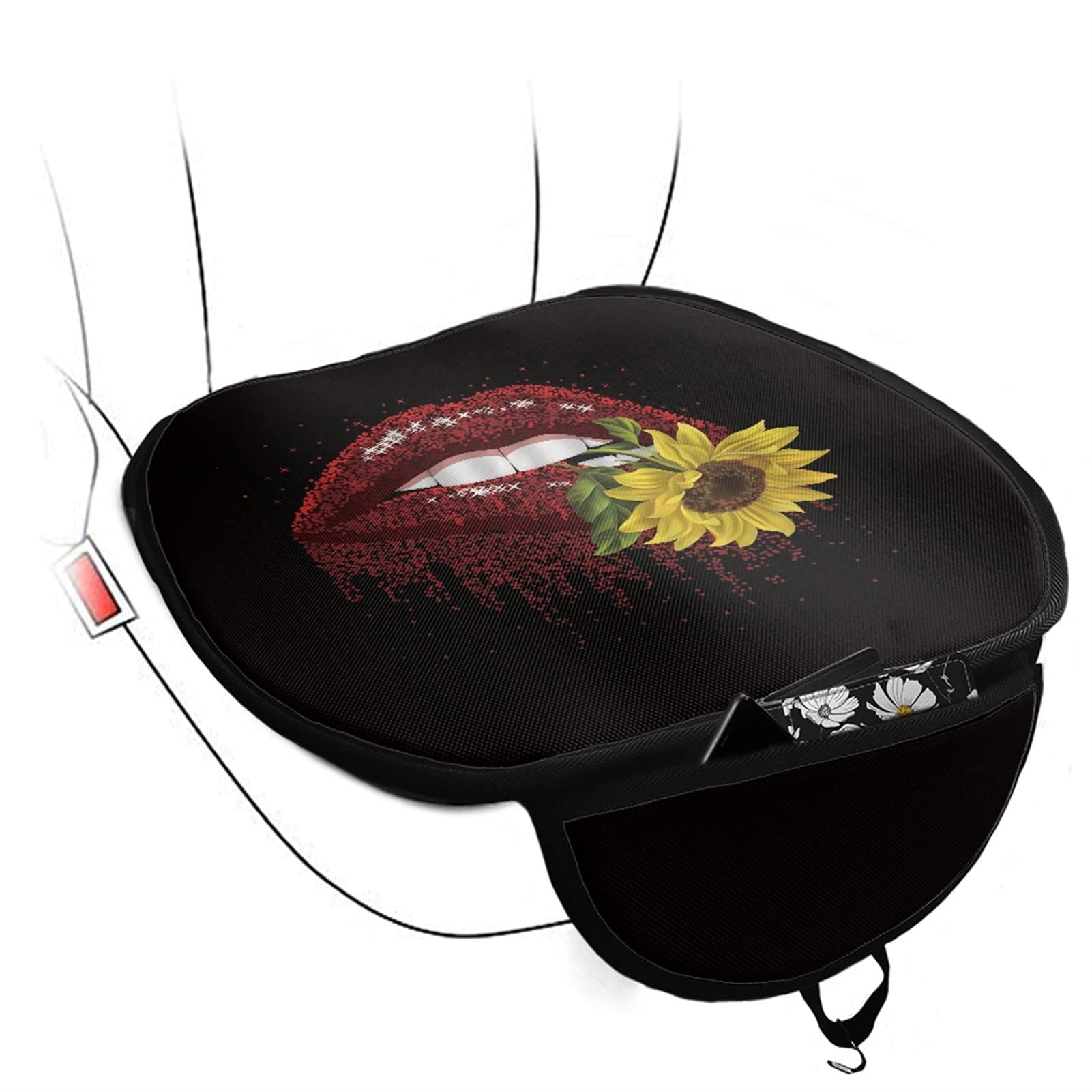 Xoenoiee Red Lips & Sunflower Print Memory Foam Car Seat Cushion - 2 Pack Orthopedic Support for Office Chair, Driver Seat & Home Use - Perfect for Long Drives, Work & Back Pain Relief