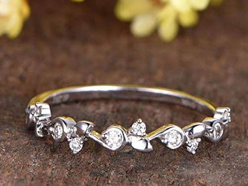 0.25 Carat Moissanite Wedding Band - Half Eternity Floral Ring for Women - 18K Gold Plated Anniversary & Stacking Ring - Perfect for Bridal, Engagement, and Everyday Elegance