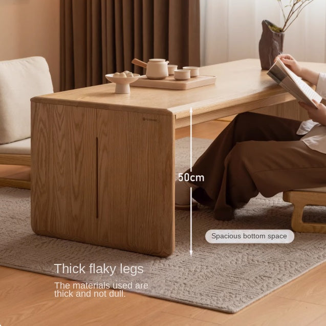 Solid Oak Wood Tatami Tea Table - Japanese Style Low Coffee Table for Zen Living Room, Meditation, and Tea Ceremony