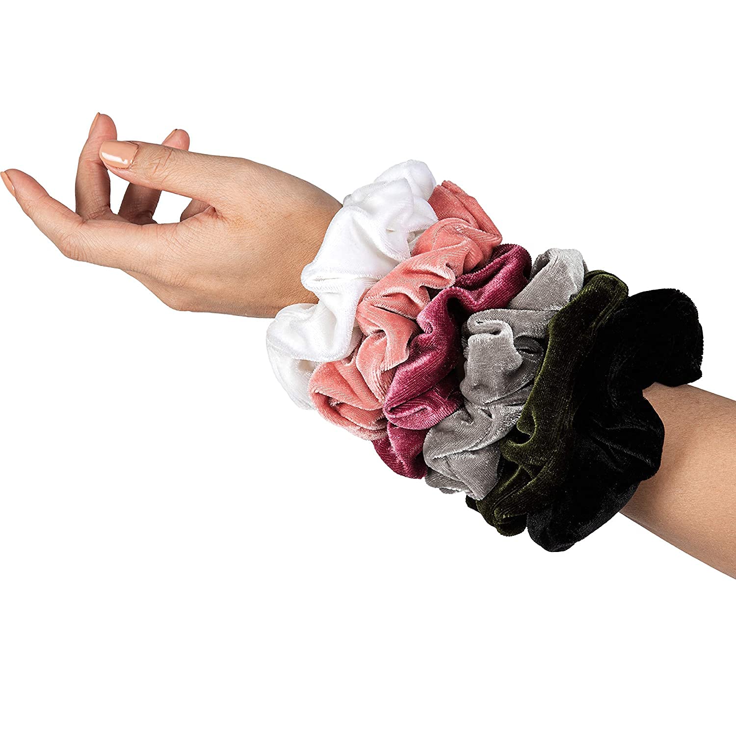 ALIBA COLLECTION 6 Pack Velvet Hair Scrunchies - Soft Elastic Hair Ties for Women & Girls - Hair Accessories for Work, Gym, Party & Everyday Use