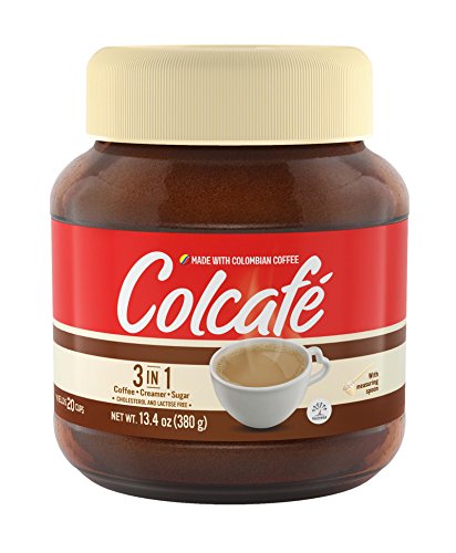 Colcafé 3-in-1 Instant Coffee Mix with Cream & Sugar - 100% Colombian Coffee, Cholesterol & Lactose Free - 13.4oz Jar - Perfect for Office, Travel & Quick Morning Brews