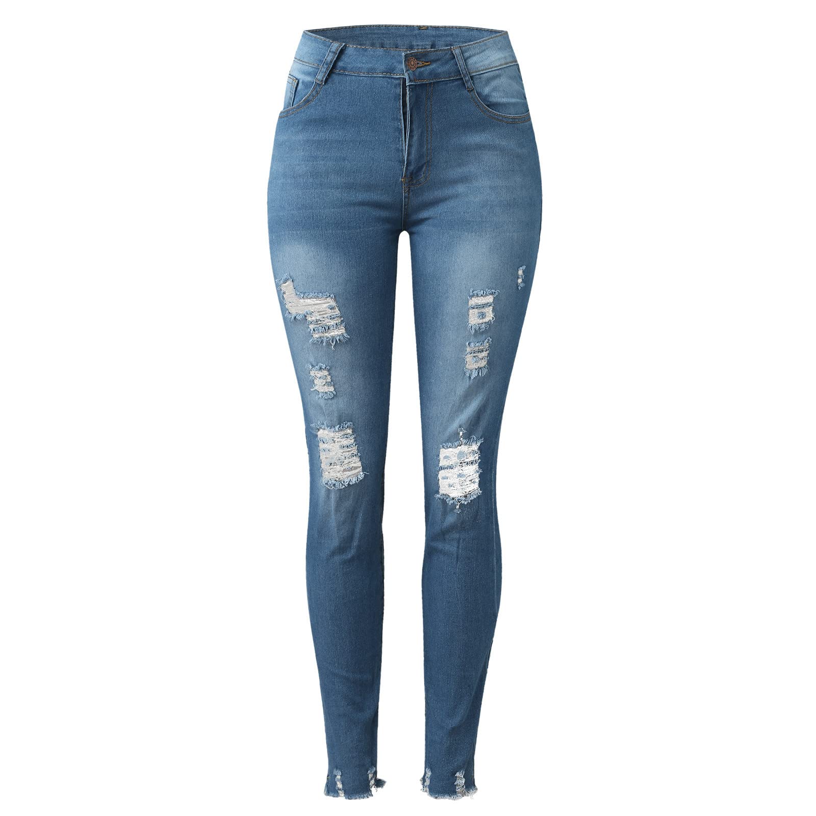 Women's Classic Blue Express Jeans - High Waist Slim Fit Dark Wash Casual Pants with Pockets | Perfect for Everyday Wear, Office & Date Nights