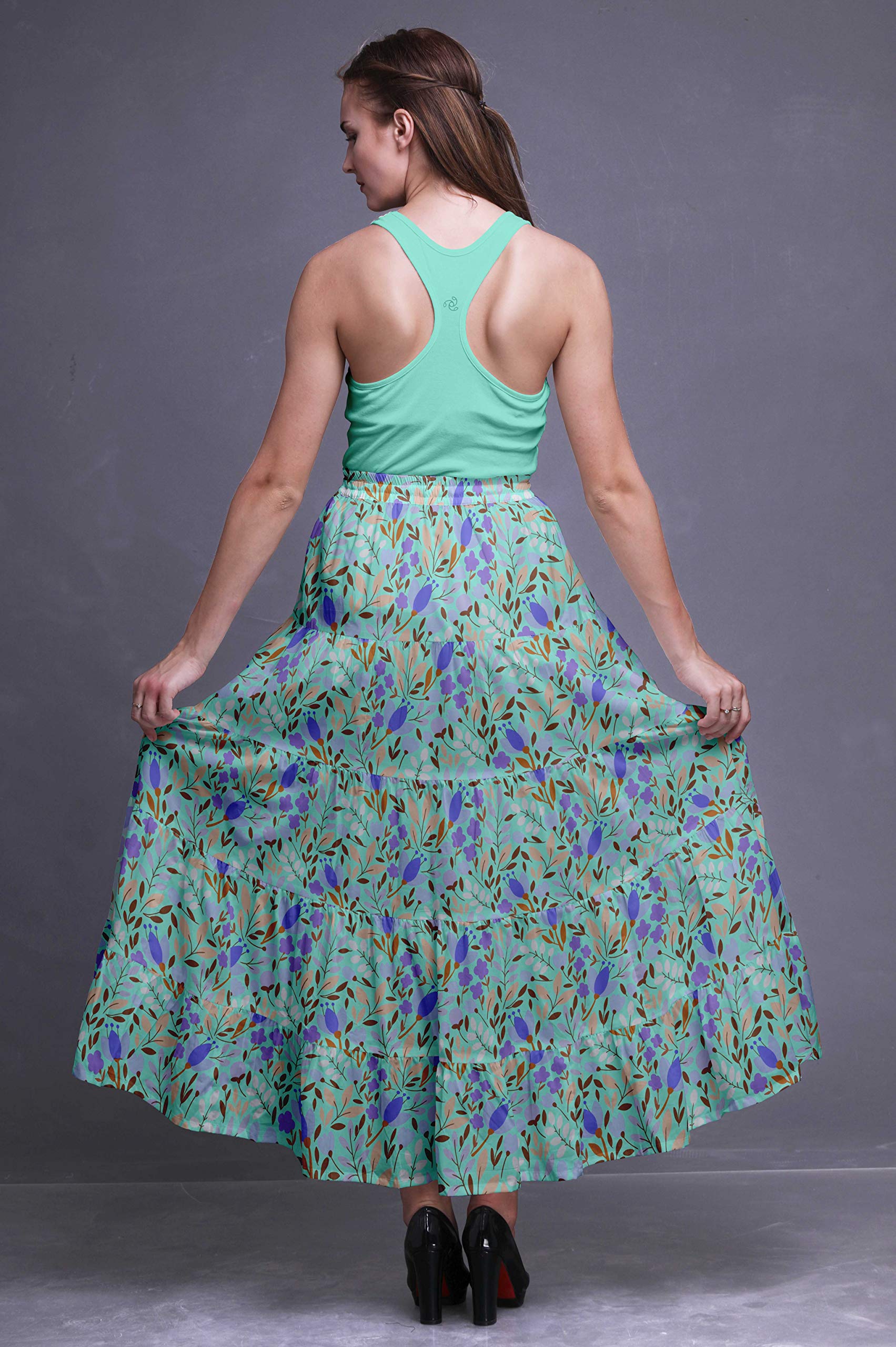 Boho Printed Skirts for Women - Long 5-Tier Cotton Maxi Skirt with Floral Design | Perfect for Beach, Summer Outfits & Casual Wear