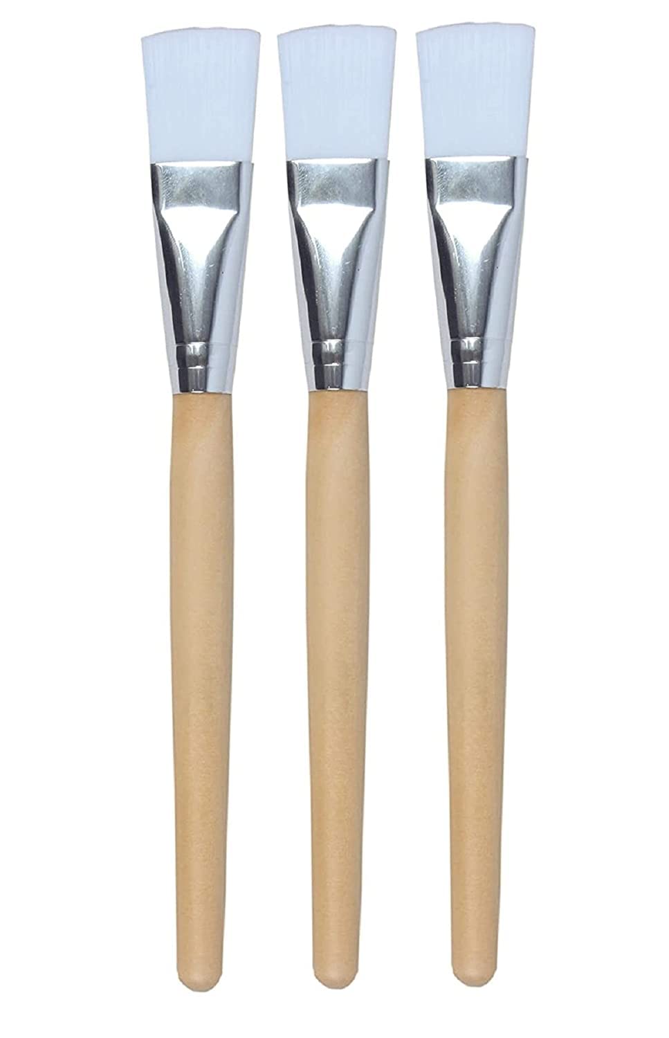 NISHU ENTERPRISES 4-Piece Wooden Handle Flat Face Pack Brush Set - Professional MNSk Applicator Brush for Facial Masks & Skincare, Vegan Makeup Brush Kit for Beauty & Spa Treatments (NS-Brush W) - Perfect for At-Home Facials, Salon Use & Travel Beauty Essentials