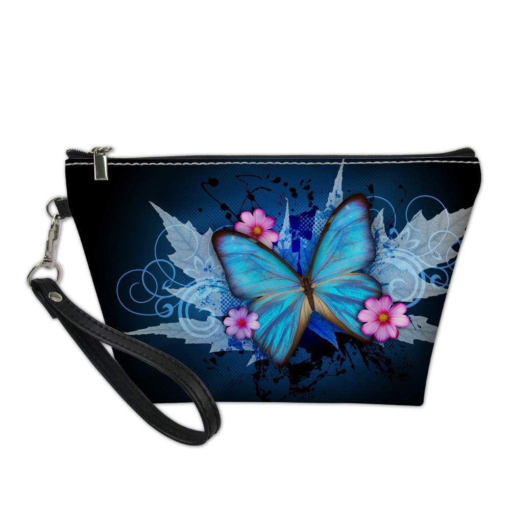 Waterproof Blue Butterfly Makeup Bag - Travel Toiletry Organizer with Removable Strap | Portable Cosmetic Storage for Women | Perfect for Travel, Gym & Daily Use