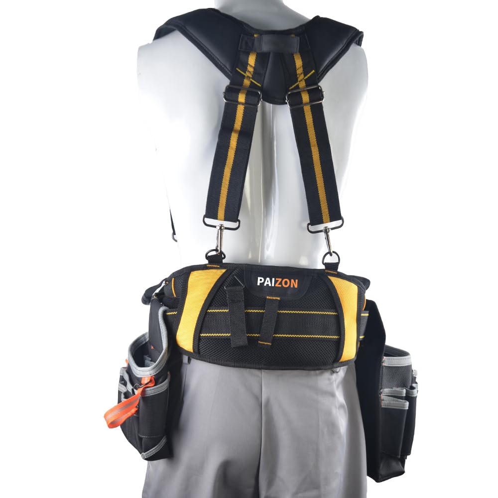 Professional Padded Electrician Tool Belt with Heavy Foam Padding & Back Support - Durable Tradesman Tool Belt with Carrying Handle for Electricians, Construction Workers & DIY Projects