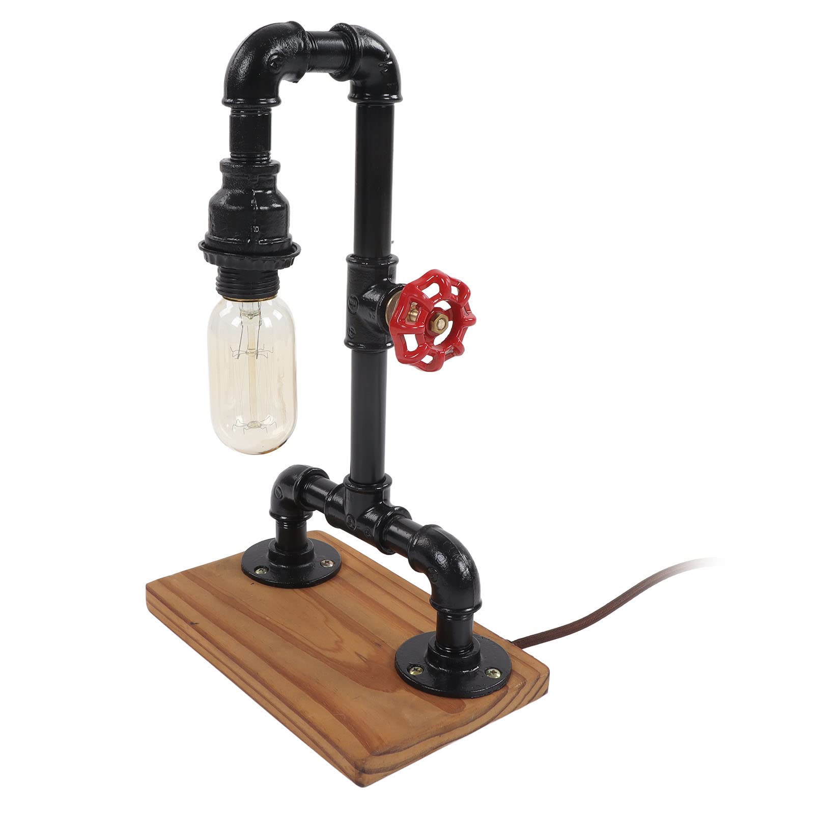 Vintage Water Pipe Table Lamp - Durable Retro Bedside Lamp with Soft Warm Light for Bedroom, Living Room, and Office Decor