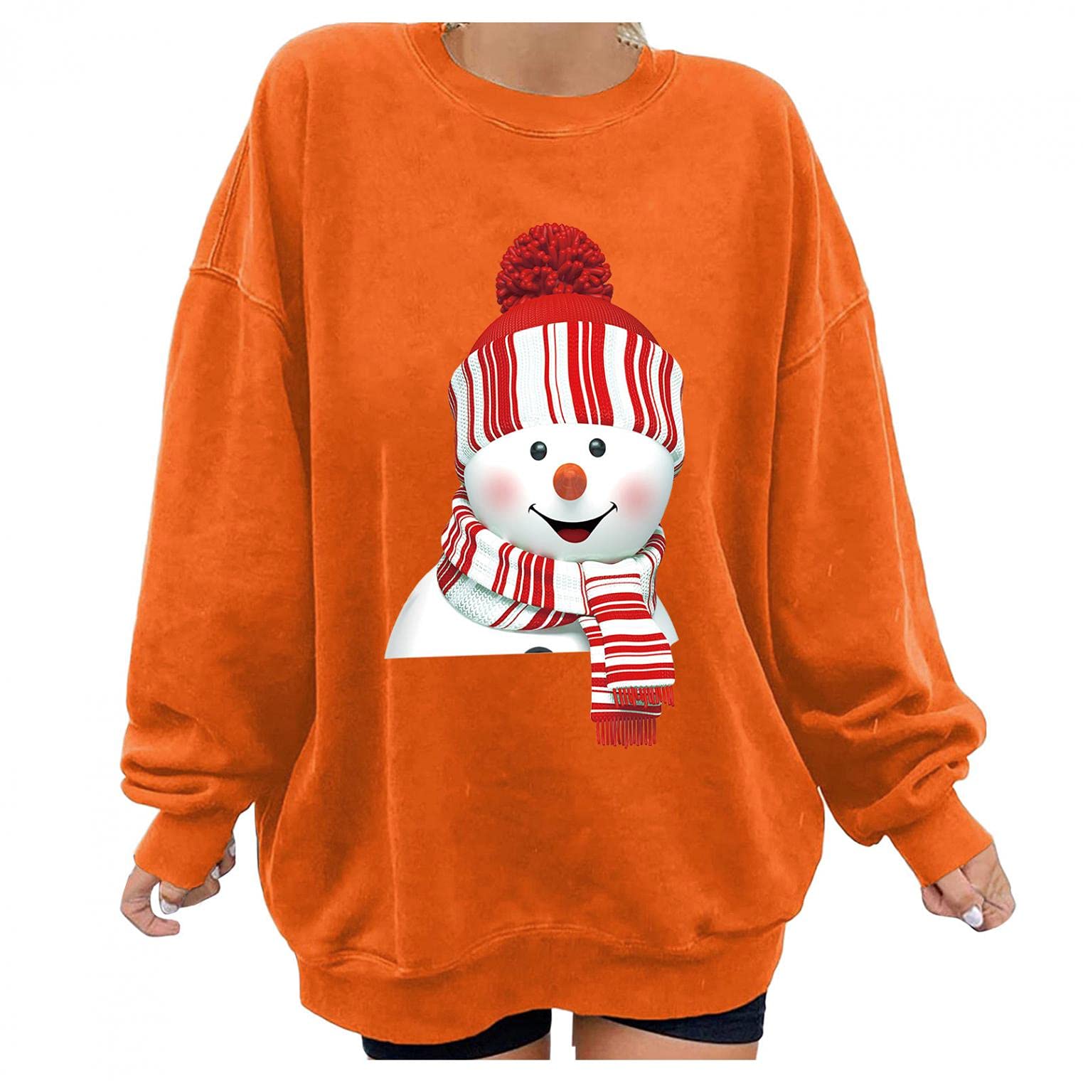 Women's Christmas Sweatshirts - Oversized Casual Long Sleeve Pullover with Cute Holiday Print | Cozy Graphic Blouse for Xmas Parties, Gift Exchange & Winter Outfits