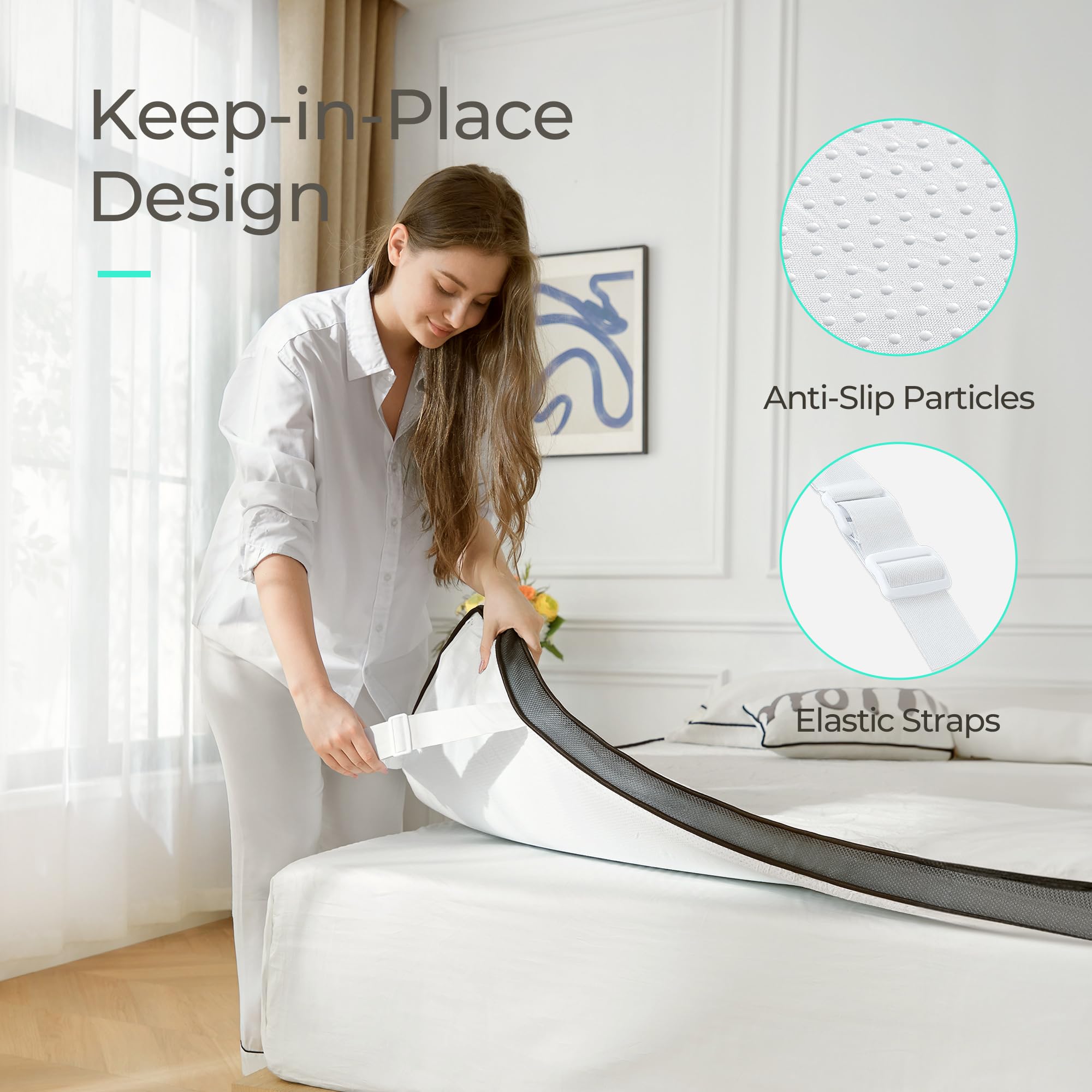 LINSY LIVING 3 Inch Cooling Gel Memory Foam Mattress Topper - Queen Size with Ventilated Design, Removable Washable Cover & Non-Slip Bottom | Pressure Relief for Back Pain, Hot Sleepers & Side Sleepers - Perfect for Guest Beds, Dorms & Home Use