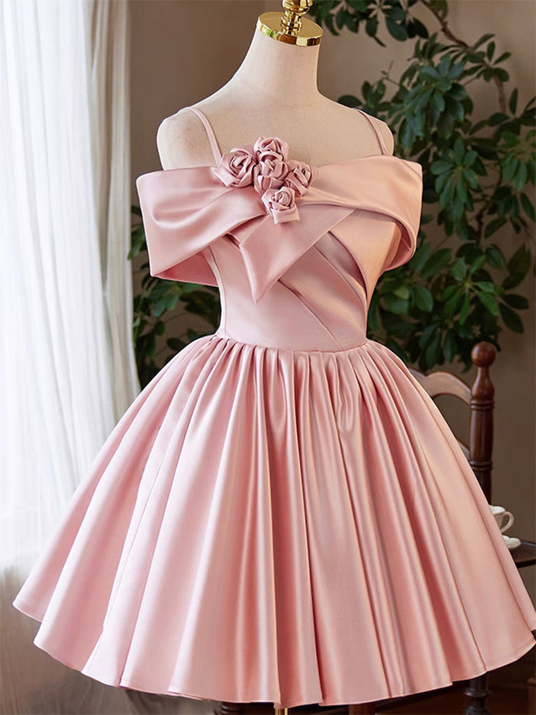 Elegant Off Shoulder Satin Pink A-Line Short Prom Dress - Perfect for Homecoming, Party & Special Occasions