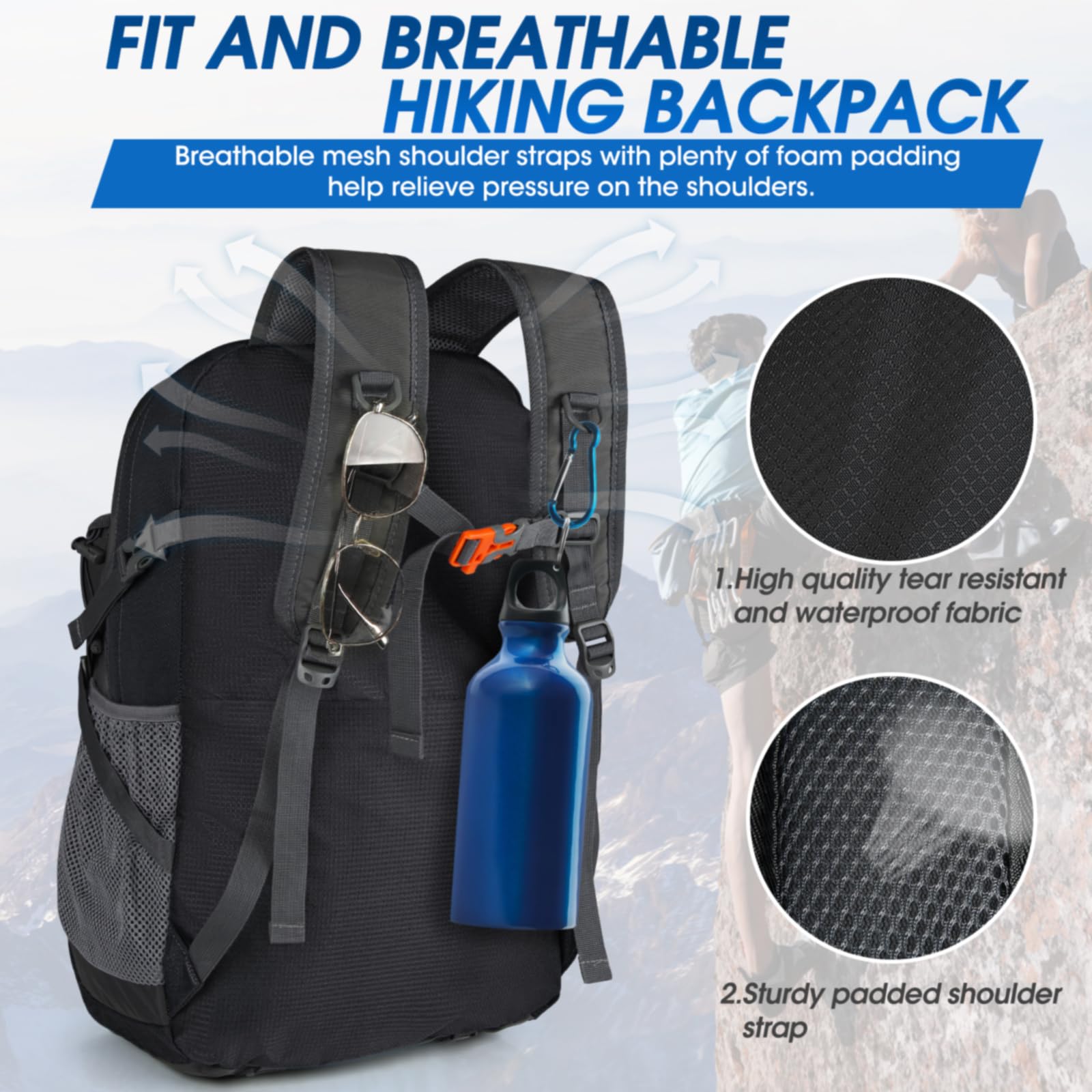 IGOLUMON 40L Lightweight Hiking Backpack - Waterproof Camping Backpack for Men & Women, Foldable Travel Daypack for Outdoor Adventures, Hiking, Camping & Travel