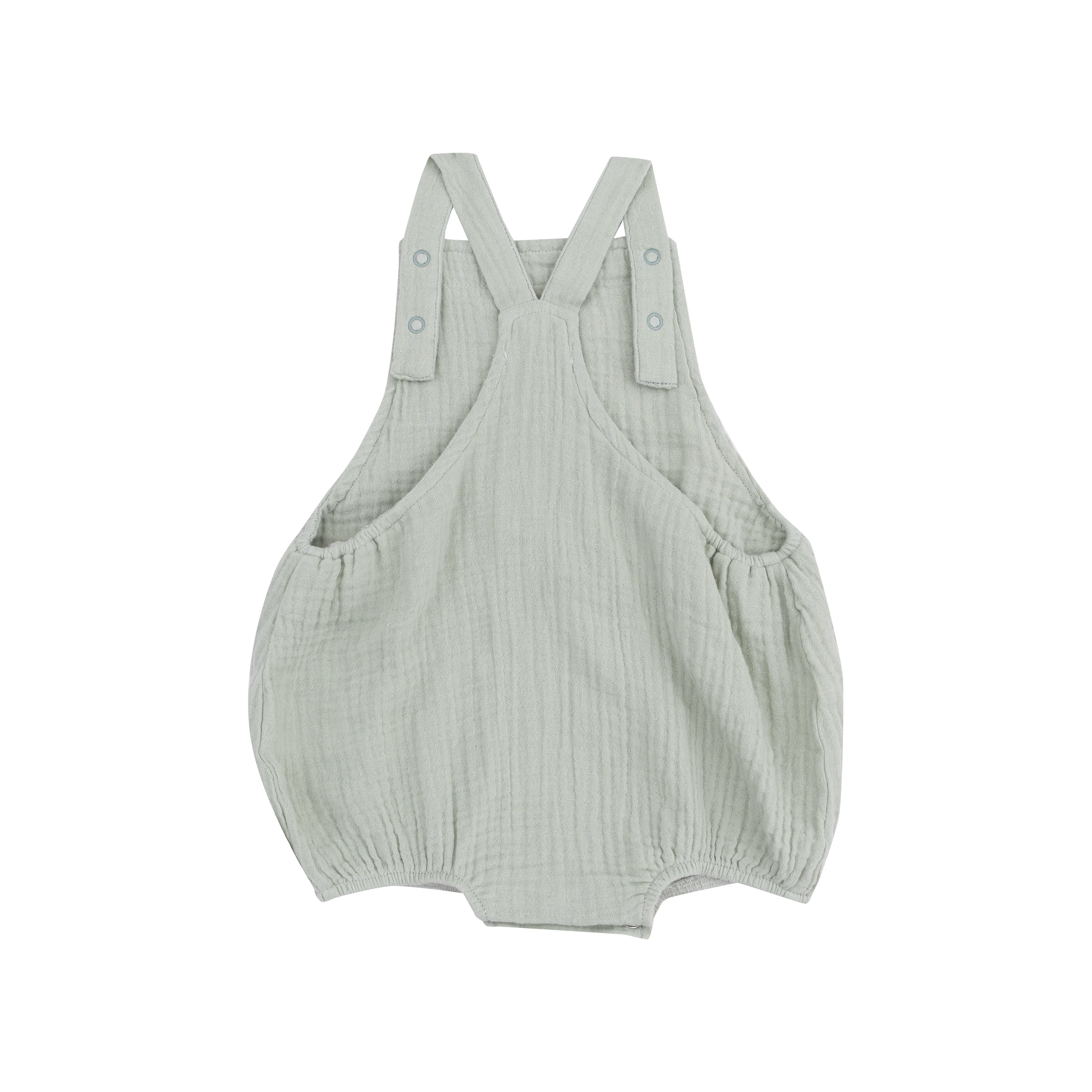 Premium Solid Muslin Desert Green Baby Sunsuit with Pockets - Soft & Breathable for Outdoor Play, Beach Trips, and Summer Adventures