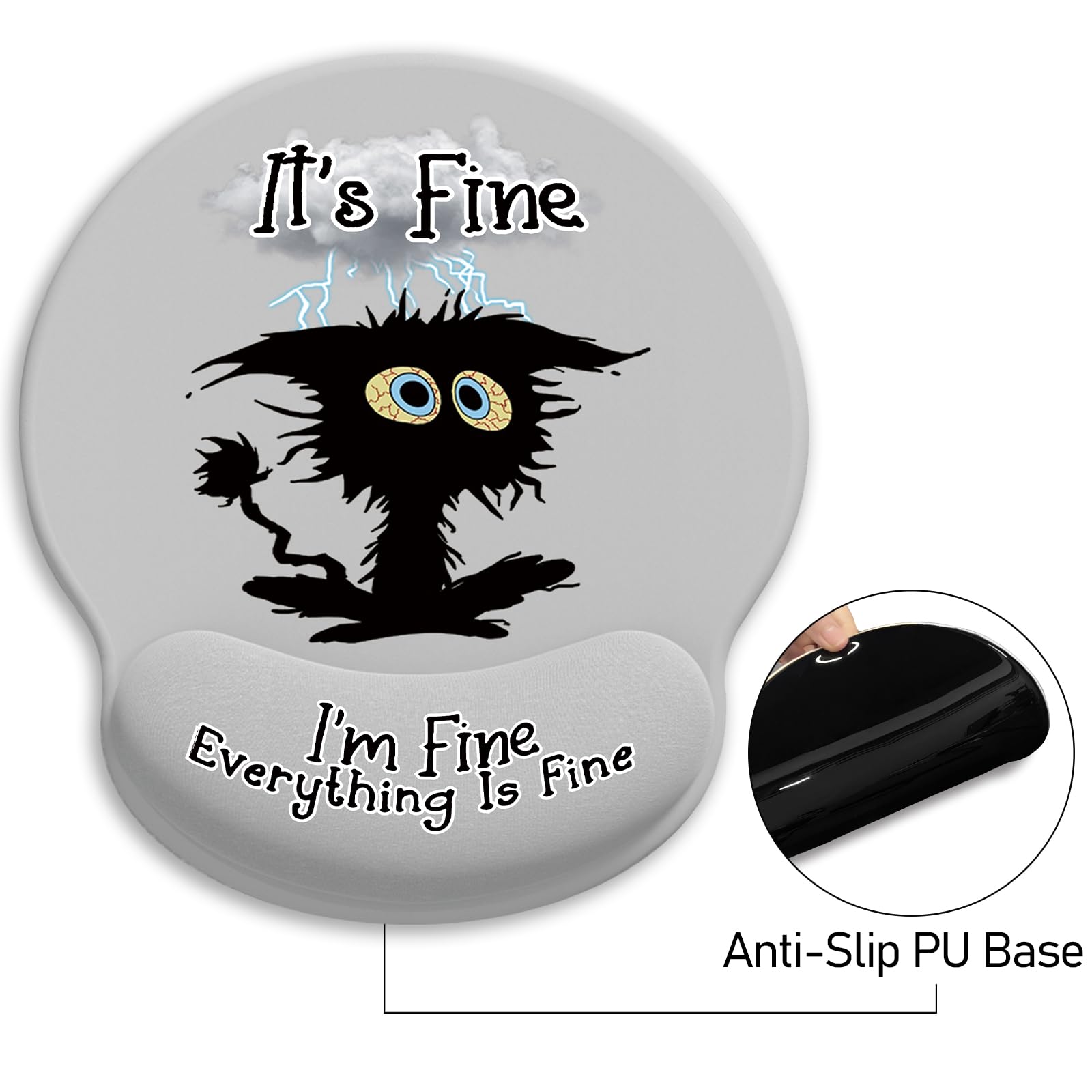 Ergonomic Mouse Pad with Wrist Support - Non-Slip Pain Relief PU Base - Cute Black Cat Design for Gaming & Office Use - Perfect for Desk Accessories, Computer Work & Long Hours Typing