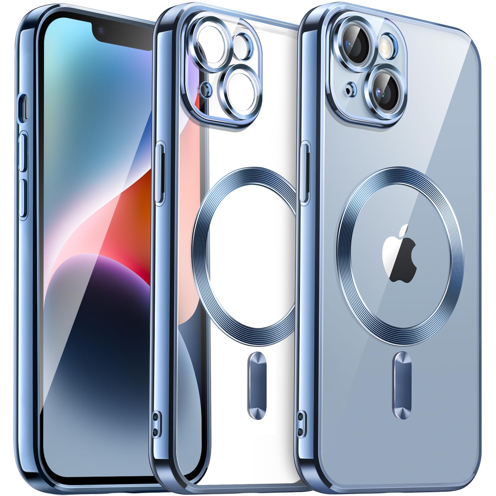 JETech Soft Clear Case for iPhone 14 Plus 6.7-Inch | Shockproof TPU Phone Cover with Full Camera Protection | MagSafe Wireless Charging Compatible | Electroplated Blue Design | Perfect for Everyday Use, Travel & Outdoor Activities