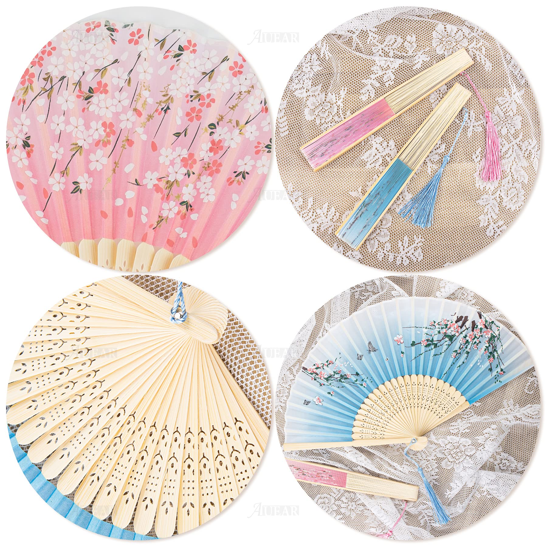 4Pcs Handheld Bamboo Folding Fans with Mist - Portable Mini Chinese Paper Fan for Rave, Home Decor & Summer Cooling | Perfect for Parties, Weddings & Asian-Themed Events