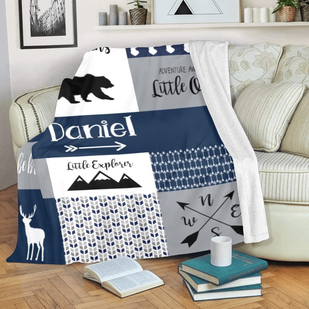 Personalized Woodland Animals Blanket with Name - Custom Baby Blanket for Boys & Girls, Soft Minky Fleece Flannel Blanket - Perfect Baby Shower Gift & Nursery Essential