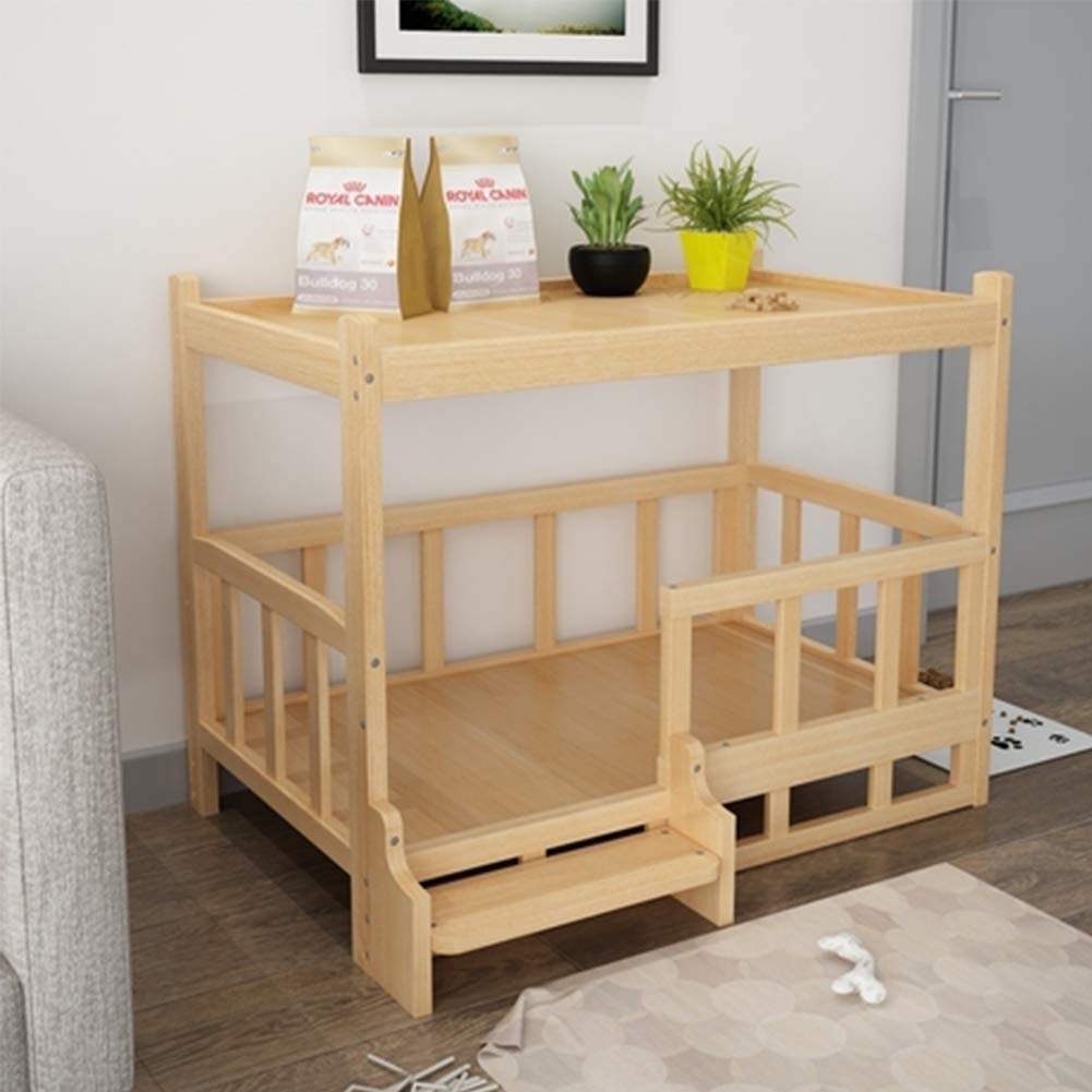 La La Pet® 2-Tier Wooden Dog Bed - Elevated Pet Sofa House with Fence for Small & Medium Dogs & Cats - Luxury Double Deck XL Size - Perfect for Indoor Pet Lounging & Sleeping Areas