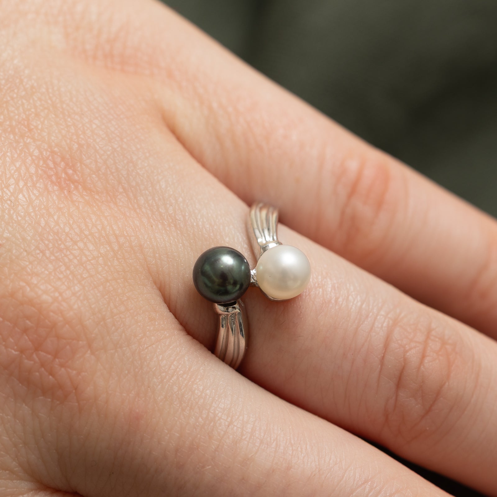 Toi et Moi Pearl Bypass Ring - Size 6.75 | Elegant Stackable Ring for Women, Perfect for Engagement, Anniversary & Everyday Wear