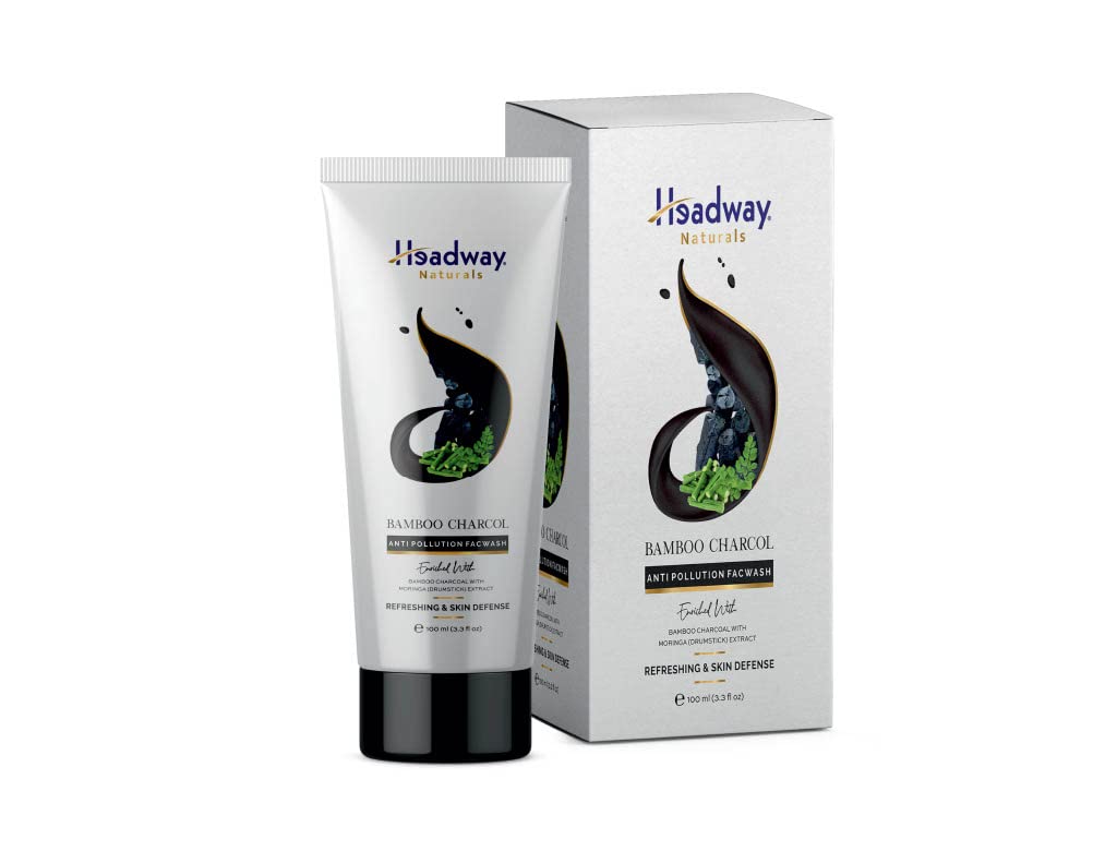 Headway Naturals Bamboo Charcoal Anti-Pollution Face Wash with Moringa Extract - Deep Cleansing & Detoxifying for Acne-Prone & Oily Skin - Perfect for Daily Skincare Routine & Pollution Protection