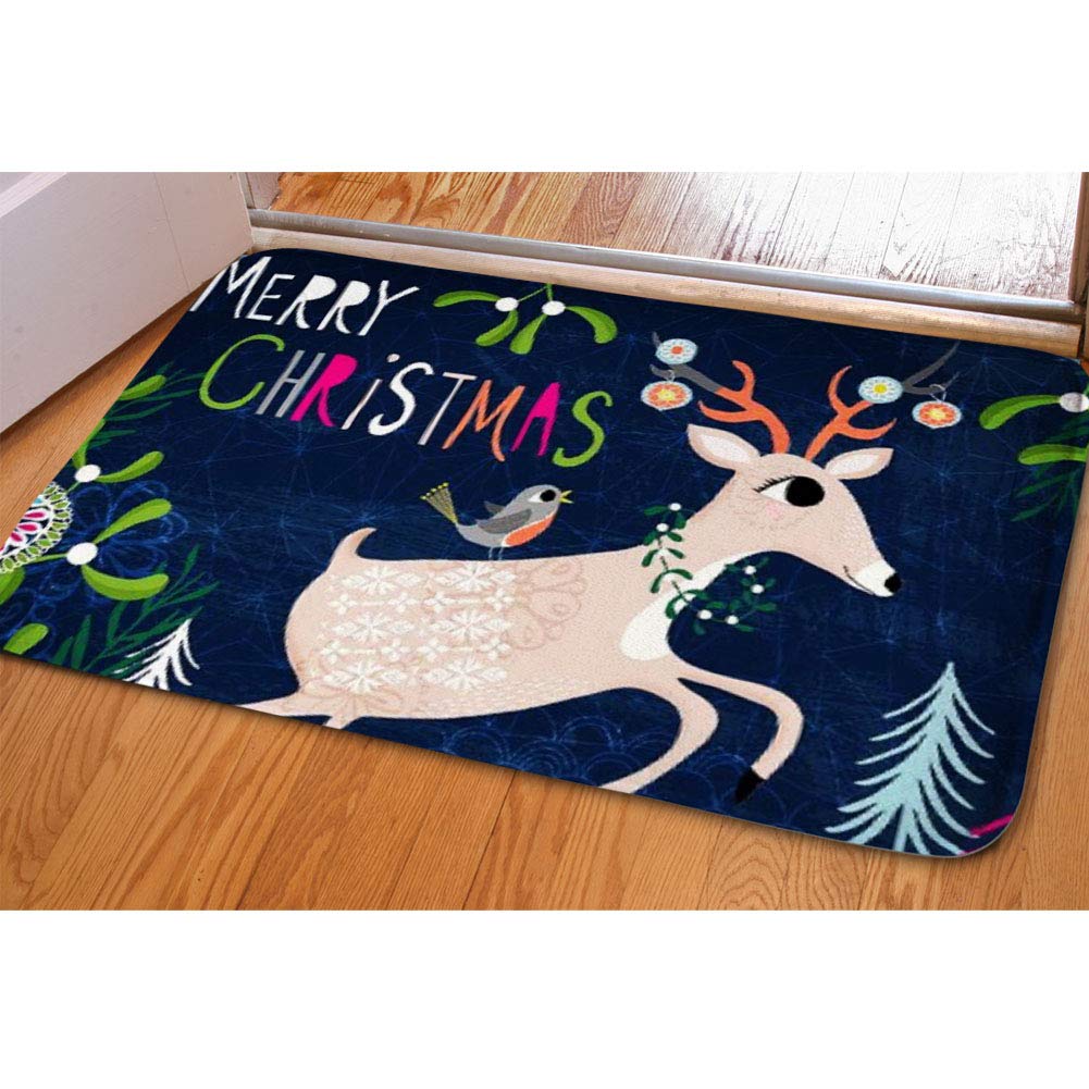 Soft Flannel Non-Slip Deer Christmas Rug - Cozy Bedside, Bedroom, Bathroom & Kitchen Area Mat - Perfect Holiday Decor & Doormat for Festive Home