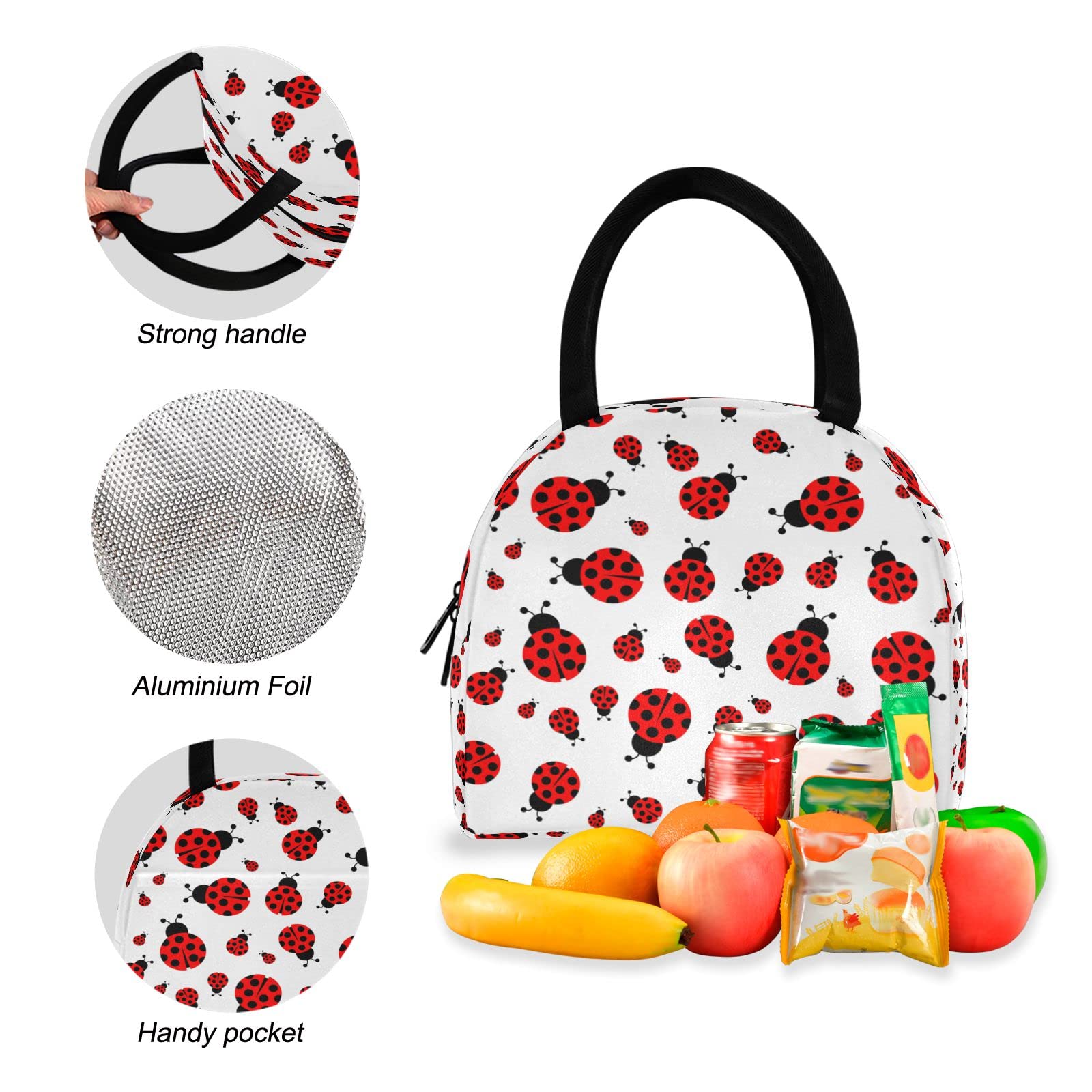 Cute Ladybug Backpack for Teens - Girls & Boys School Bookbag with Insulated Lunch Box - Perfect for School, Travel & Outdoor Adventures
