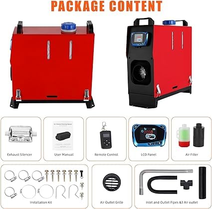 12V 5KW Diesel Air Heater with Remote Control & LCD Display - Portable Diesel Heater with Silencer for Cars, RVs, Trailers, Vans, Boats | Fast Heating for Winter Camping & Off-Grid Living